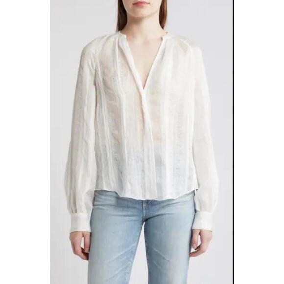 Veronica Beard Jaha Puff Shoulder Jacquard Sheer Top V Neck Women’s Size 6 - Picture 2 of 11